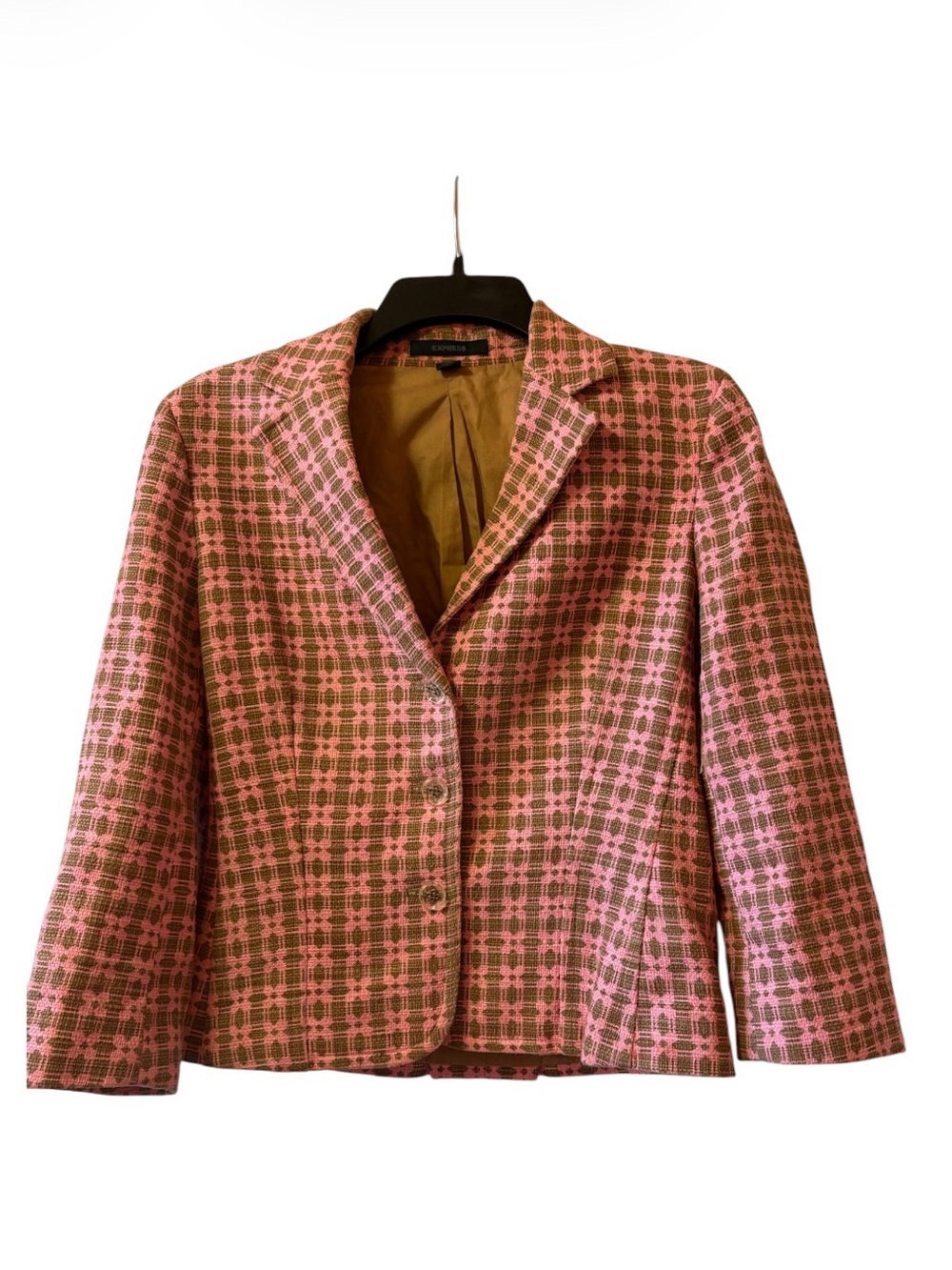 Y2K Vintage Express  Pink Plaid Blazer Jacket Size 4